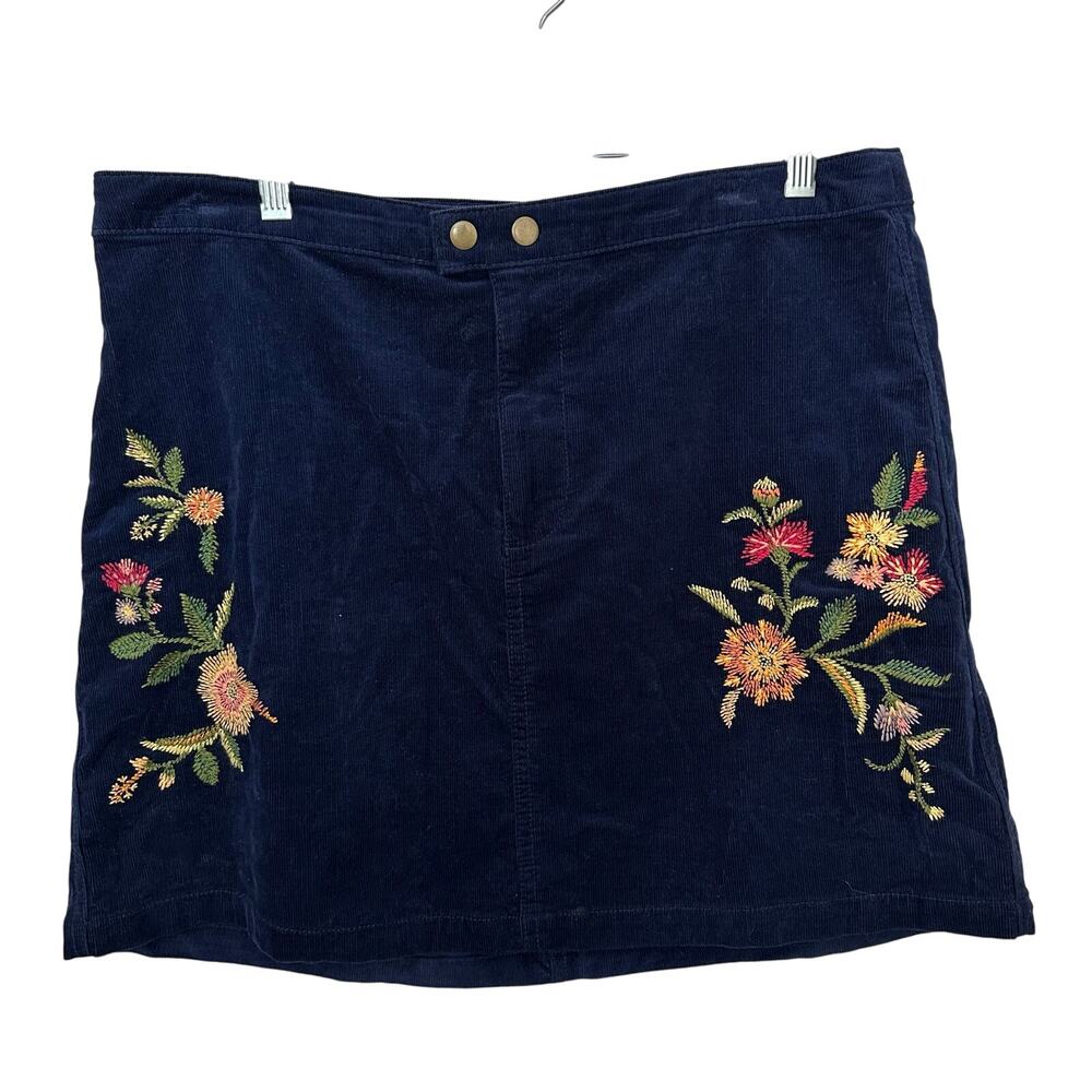 Mossimo Supply Co. Navy Corduroy Mini Skirt with Floral Embroidery